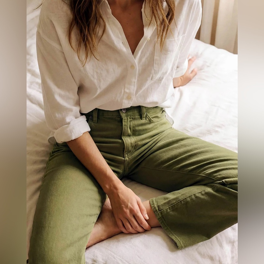 Edwin Marli Mayfly Green High Rise Wide Leg Ankle Jeans Size 25